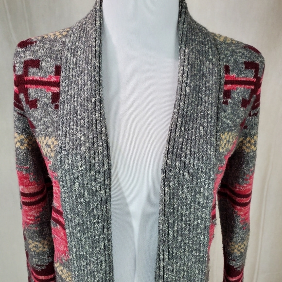 Lucky Brand Intarsia Southwest Open Cardigan Sweater Aztec Western Cozy Sz S - Picture 8 of 11